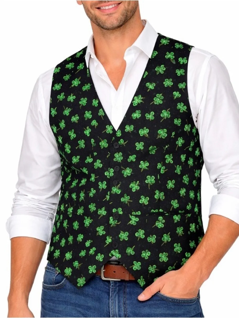 Saint Patrick's Day Vest Unisex black/green button front Shamrock SZ MD